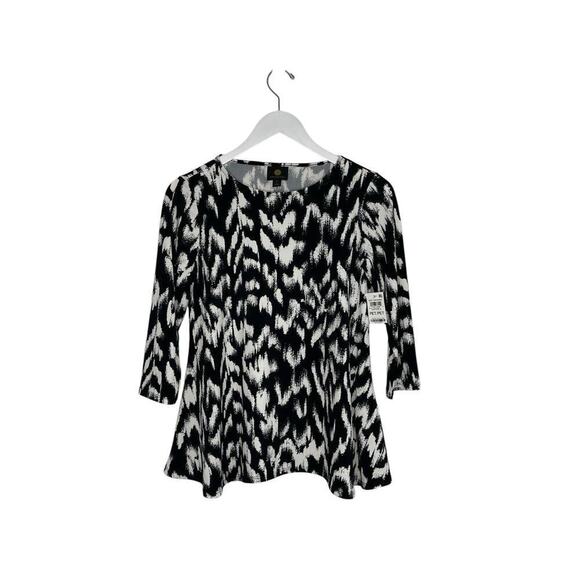 JM Collection Tops - Jm Collection Black White 3/4 Sleeve Tunic Top Petite Size PP NWT